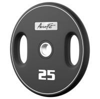 Олимпийский полиуретановый диск 25 кг, черный, с 2-мя хватами AeroFit AFPUPLB25